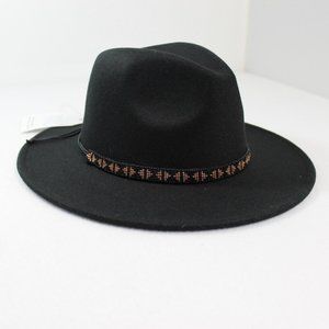 Time And Tru Beaded Trim Fedora Hat Women's One Size Black Faux Suede NWT